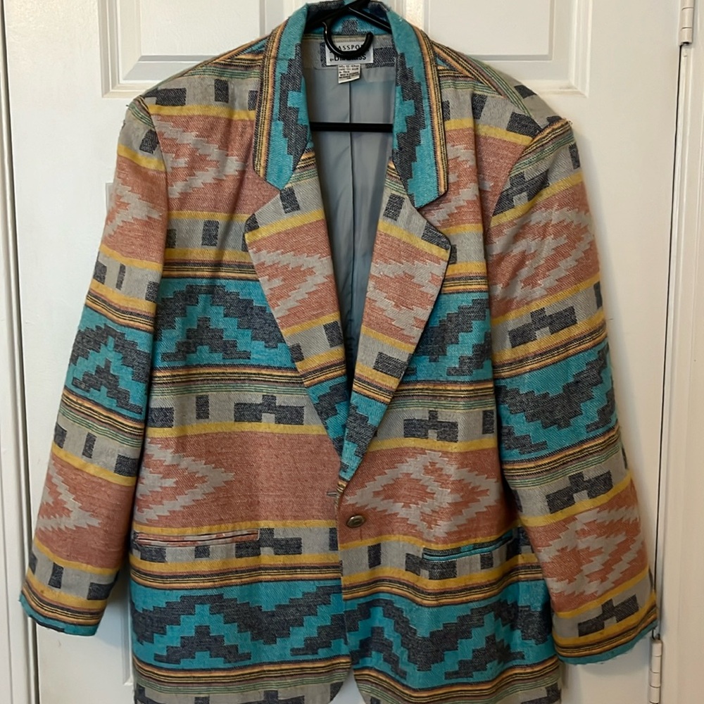 Vintage Blassport by Bill Blass Aztec Southwestern Women’s Blazer Jacket, XL